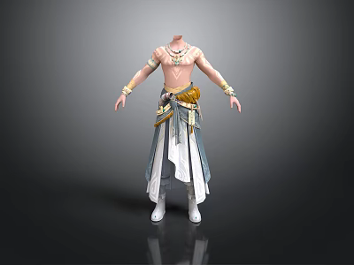 Traditional Clothing Outfit With Decorative Belt Layered Skirt And White Shoes 3d model