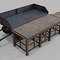 Vintage Agricultural Transport Equipment With Wooden Plank Ramp Metal Bed And Wheels