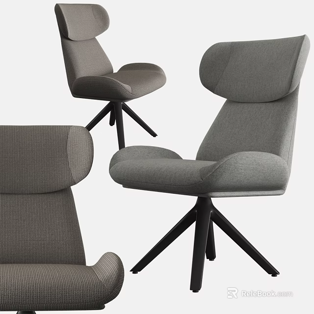 Gray Fabric Office Chair With Ergonomic Design Swivel Black Metal Base And Multiple Angles 3d model 