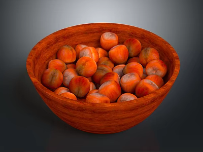 Natural Wooden Bowl Filled With Fresh Brown Chestnuts On Dark Surface 3d model