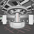 Futuristic Clothing Store Interior With Circular Design Red Carpet And LED Lighting