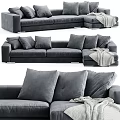 Modern Dark Gray Sectional Sofa With Multiple Plush Cushions And Soft Throw Blanket 3d model