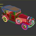 Vintage Red Convertible Car With Brown Canvas Top And White Spoke Wheels
