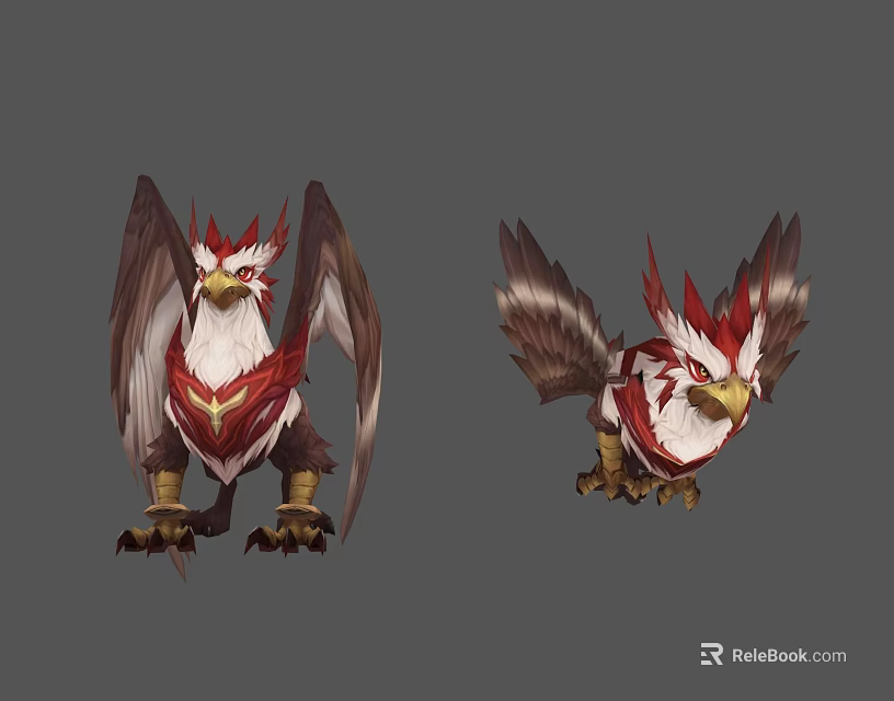 Vibrant Fantasy Eagle Creature Design With Red Plumage White Chest And Sharp Talons 3d model 