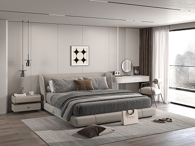 Minotti double bedroom bedside background wall bedside table leisure chair 3d model