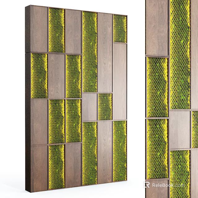 Modern Indoor Green Plant Wall With Wooden Panels And Vertical Garden Design 3d model 