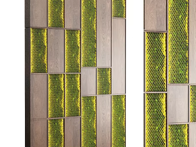 Modern Indoor Green Plant Wall With Wooden Panels And Vertical Garden Design 3d model