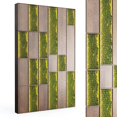 Modern Indoor Green Plant Wall With Wooden Panels And Vertical Garden Design 3d model