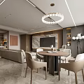 Modern Living Dining Room Interior With Open Layout Sofa Dining Table And Marble Floor 3d model