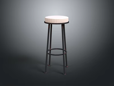 Modern Upholstered Bar Stool With White Seat And Black Metal Legs 3d model