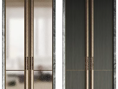 Modern Double Doors Design Featuring Glass Panels Dark Wooden Frames And Metal Strips 3d model