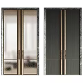 Modern Double Doors Design Featuring Glass Panels Dark Wooden Frames And Metal Strips