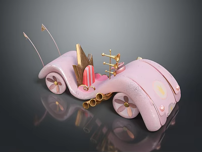 Pink Toy Cars With Golden Crown Rack Decorative Wheels Stripes And Dots 3d model
