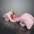 Pink Toy Cars With Golden Crown Rack Decorative Wheels Stripes And Dots