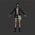 3D Character Model With Purple Hair Gas Mask And Tactical Outfit Design