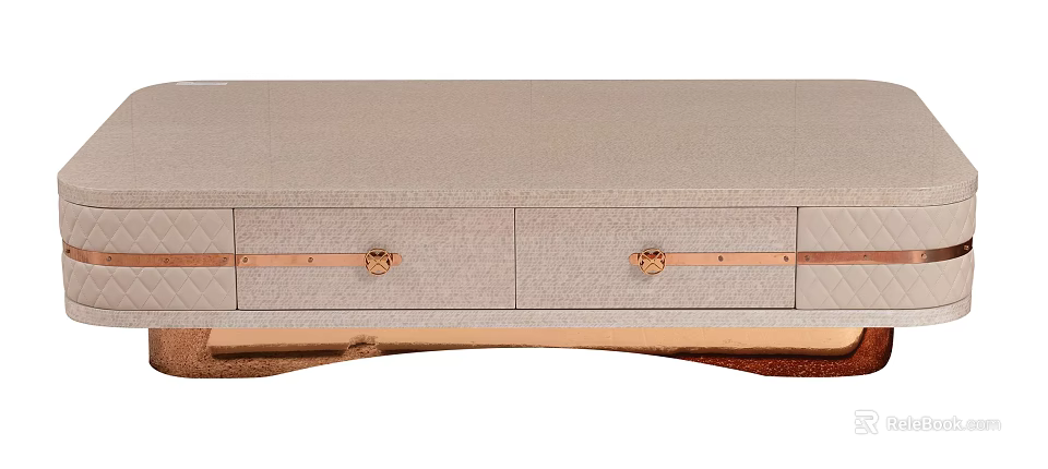 Elegant Modern Coffee Table With Light Beige Top And Golden Drawer Handles 3d model 