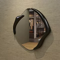 Black Irregular Frame Mirror Reflecting Bedroom With Bed Round Decor Wooden Floor