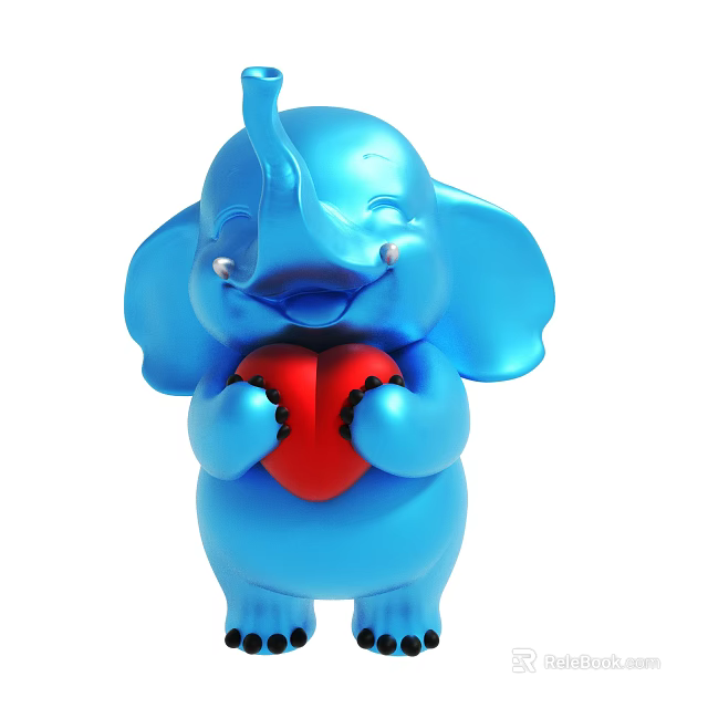 Cute Blue Elephant Doll Holding Red Heart With Smiling Expression Design 3d model 