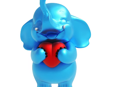 Cute Blue Elephant Doll Holding Red Heart With Smiling Expression Design 3d model