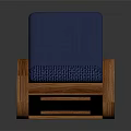 Modern Single Sofa With Blue Fabric Cushion And Wooden Armrest
