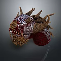 Mythical Creature Head 3D Render With Spiked Horns And Red Brown Textured Scales