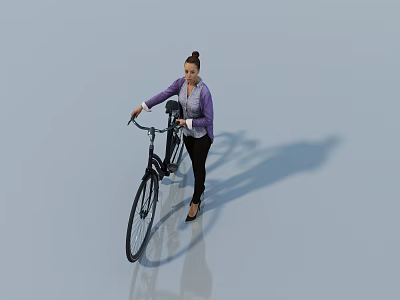 People Riding Bicycles In Light Blue Background With Purple Tops And Black Pants 3d model