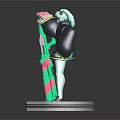 3D Splatoon Inkling Character with Light Green Hair and Black Coat Holding Green Pink Weapon
