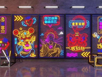 Colorful Neon Decorative Lights for Bar Restaurant Wall Decor with Cartoon Patterns Illuminated Design 3d model