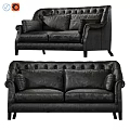 Black Leather Two Seater Sofa With Tufted Design And Armrest Cushions 3d model