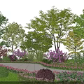 Modern Landscape Wall Design With Lush Trees Vibrant Flowers And Curved Garden Pathway