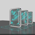Transparent Smartphones With Holographic Projection And Blue Lines On Black Background