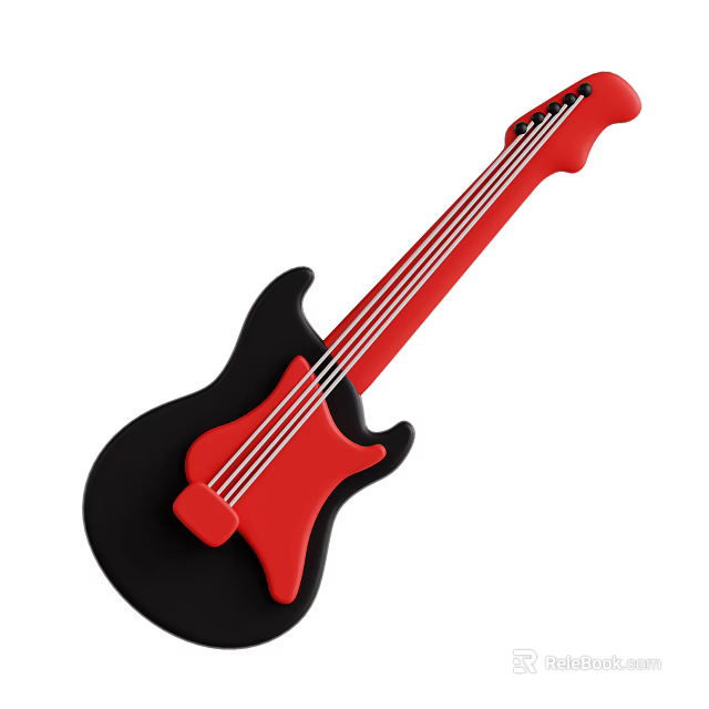 Red And Black Guitar Musical Instrument With Art Supplies And Strings 3d model 