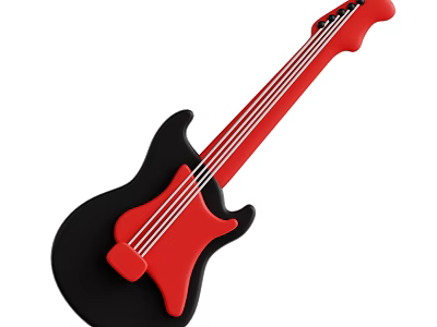 Red And Black Guitar Musical Instrument With Art Supplies And Strings 3d model