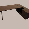 Modern Wooden Office Desk With Long Tabletop Metal Legs And Side Cabinet