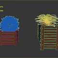 Round And Spreading Green Leafy Plants In Wooden Planters For Home Decor