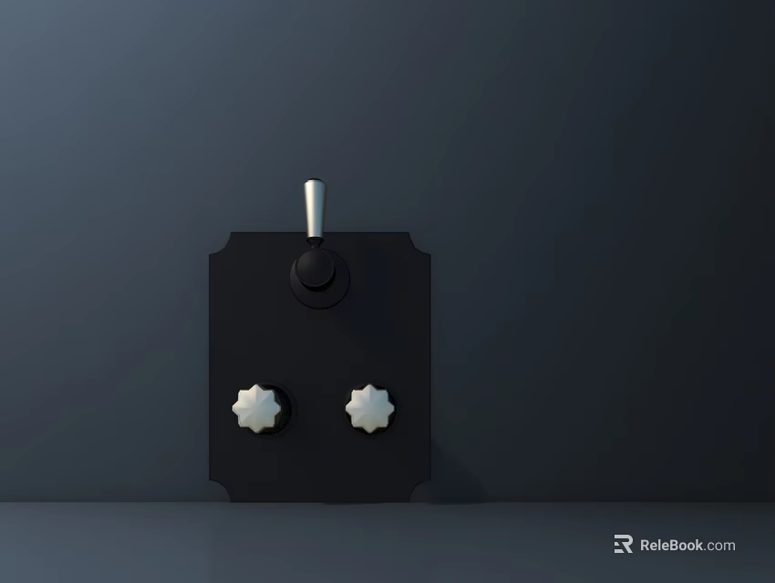 Black Bathroom Sink With Silver Faucet And Two White Knobs Design 3d model 