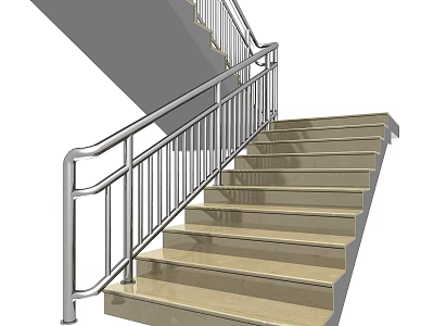 Modern Staircase With Silver Metal Railing And Light Colored Stone Steps 3d model