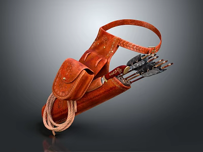Traditional Leather Quiver With Arrows Rope And Adjustable Leather Strap Design 3d model