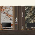 Elegant TV Background Wall With Marble Panels Wooden Decor And Built in TVs