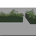 Green Rectangular Plastic Planters With Ferns And Various Greenery Plants