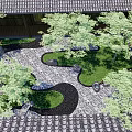 Modern Garden Landscape With Trees Rocks Grass Stone Paths And Wooden Structure