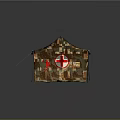 House Shaped Storage Furniture With Brown Beige Pattern And Red Cross Decorations