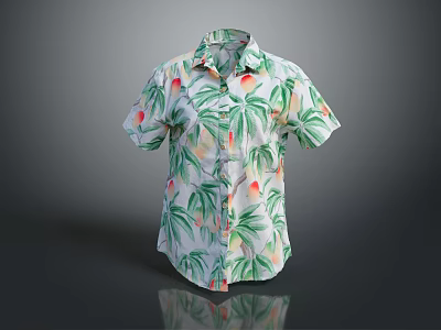 Casual Summer Short Sleeve Shirt With Tropical Plant And Fruit Patterns 3d model