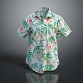Casual Summer Short Sleeve Shirt With Tropical Plant And Fruit Patterns