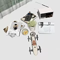 Stylish Decorative Ornament Set Featuring Toy Car Model Small Green Plant Magazines Clock And Radio