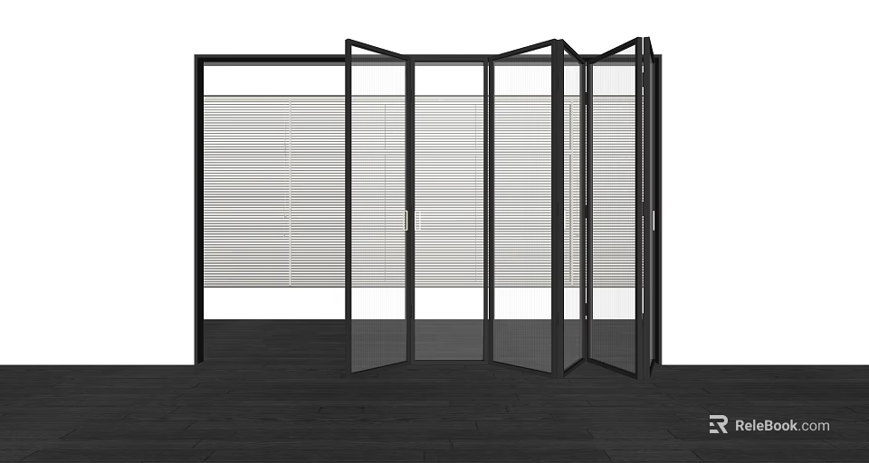 Sleek Modern Folding Doors With Glass Panels And Blinds Design For Interior Space Partition 3d model 
