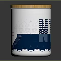 Modern Ceramic Mug With Wooden Lid Handle White Blue Patterns For Daily Use 3d model