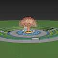 Artistic Outdoor Tree Installation With Orange Circular Canopy Swings People And Colorful Ground