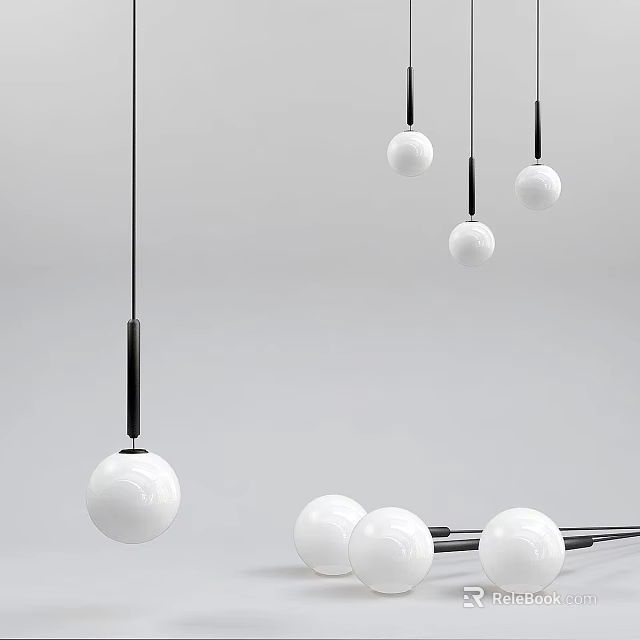 Multiple Modern Chandeliers Design With White Spherical Bodies And Black Rods 3d model