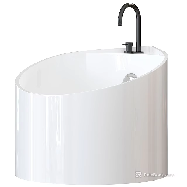 Modern White Freestanding Bathtub With Sleek Surface And Black Faucet 3d model 